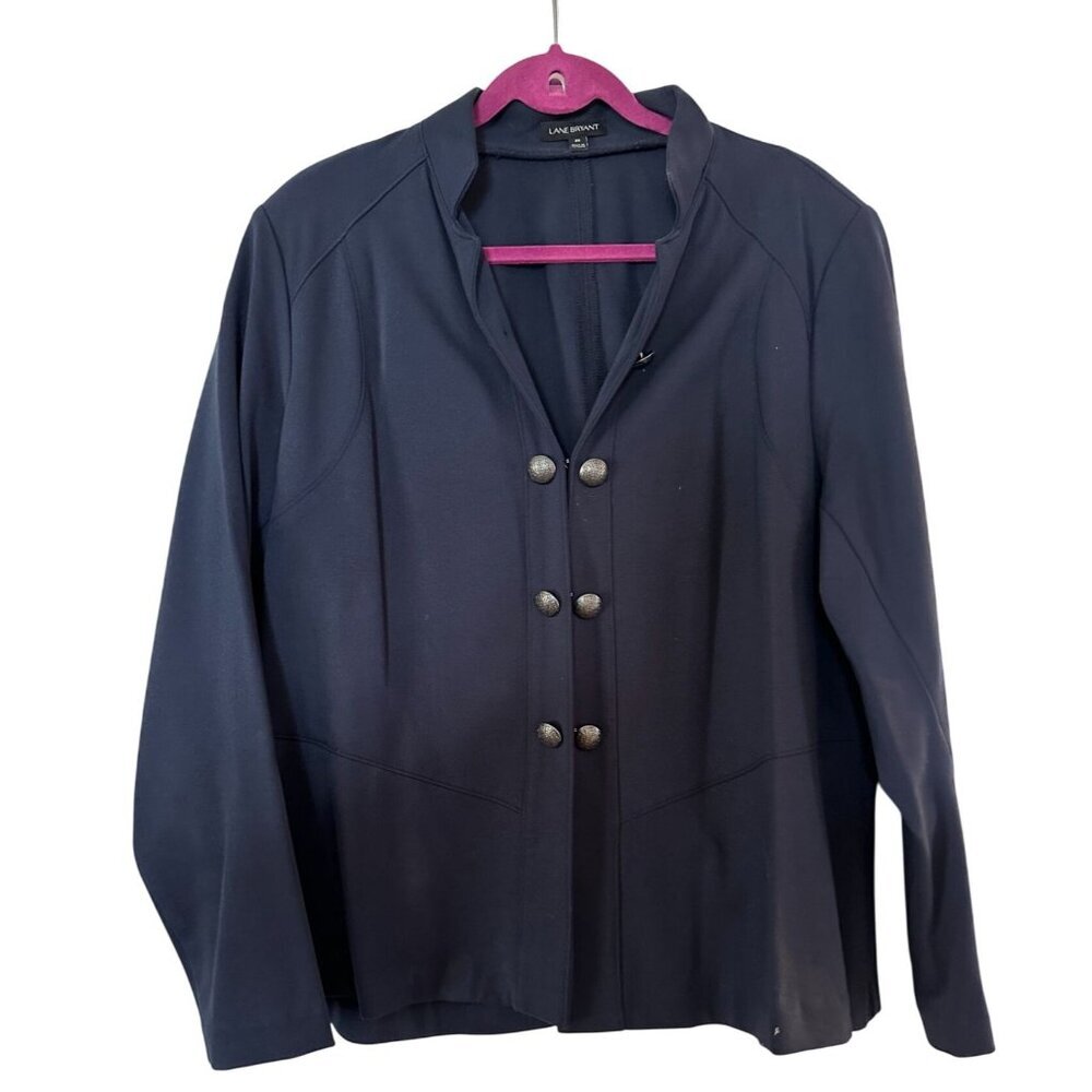 Lane Bryant Womens Jacket Navy Blue Size 20 Military Silver Buttons
